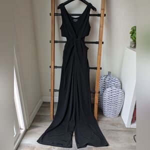 Bebe Women's Elegant Black Evening Jumpsuit With Side Waist Cutouts - Size SP